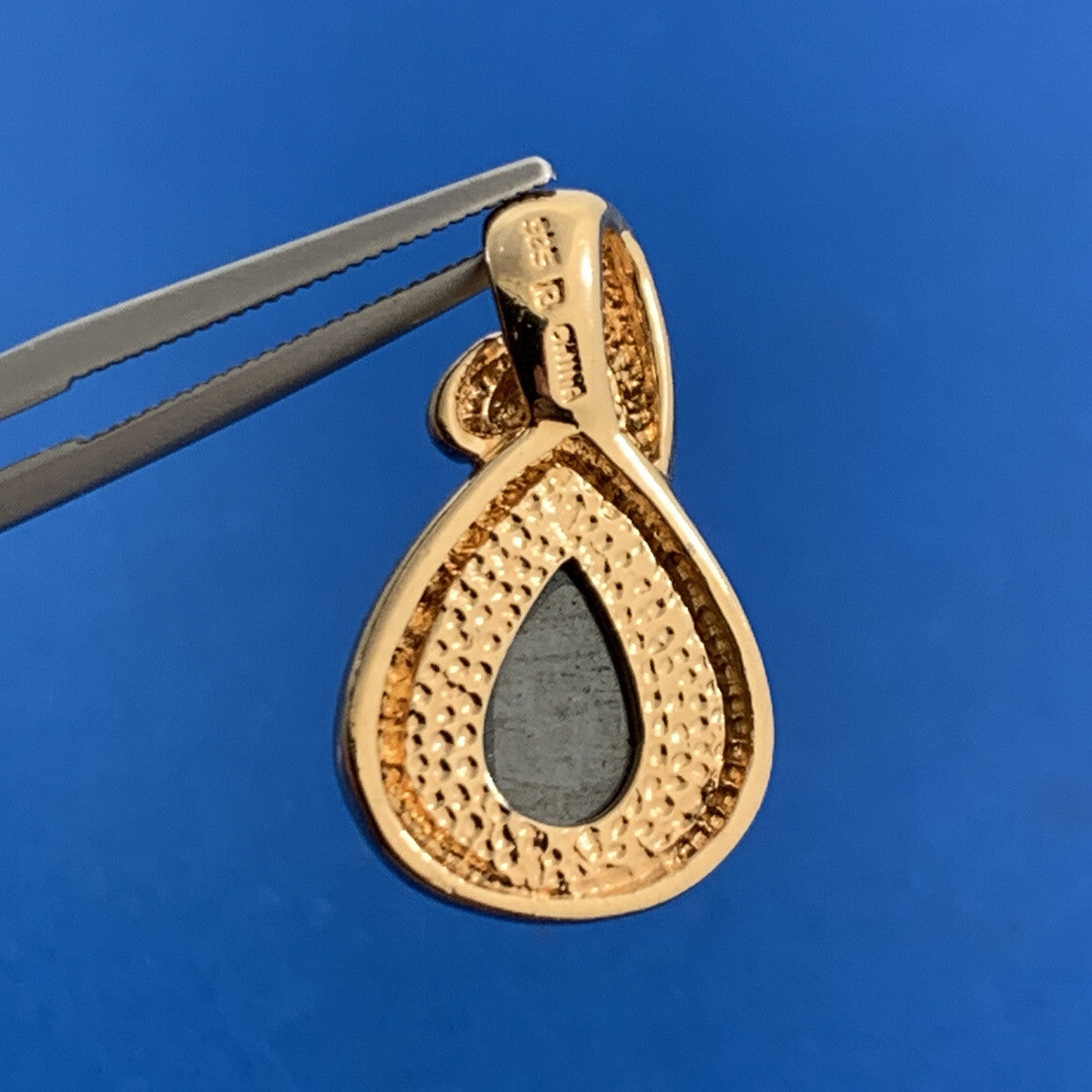 Designer Vermeil 925 Sterling Silver Hematite Modernist Teardrop Pendant
