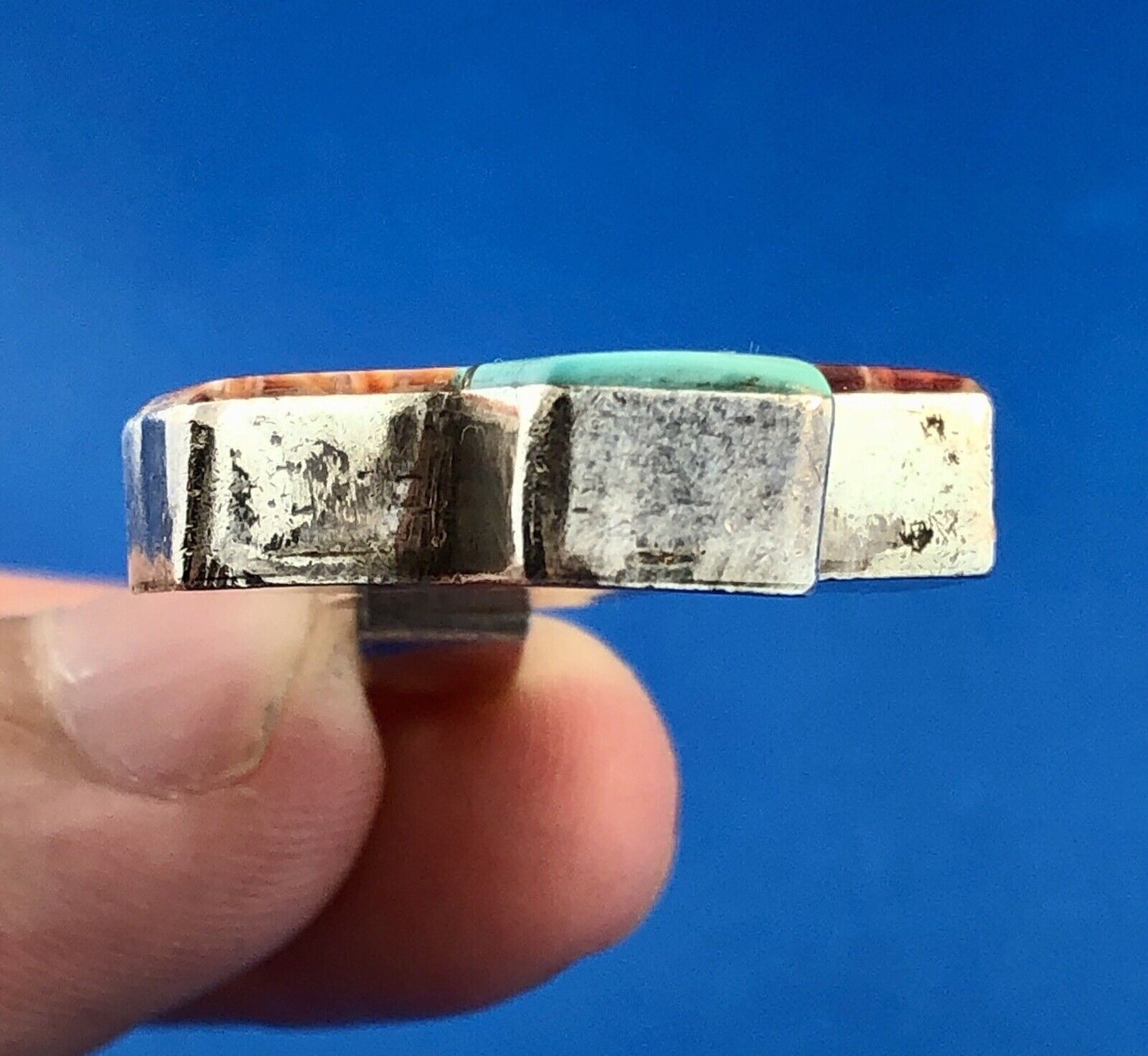 Native American Signed Sterling Silver Turquoise Black Onyx Jasper Cross Pendant