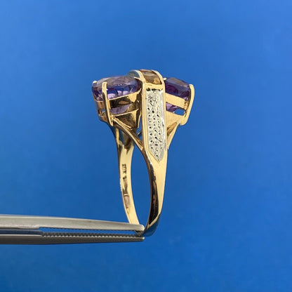 Designer THL 10K Yellow Gold Amethyst Citrine Diamond Accent Statement Ring