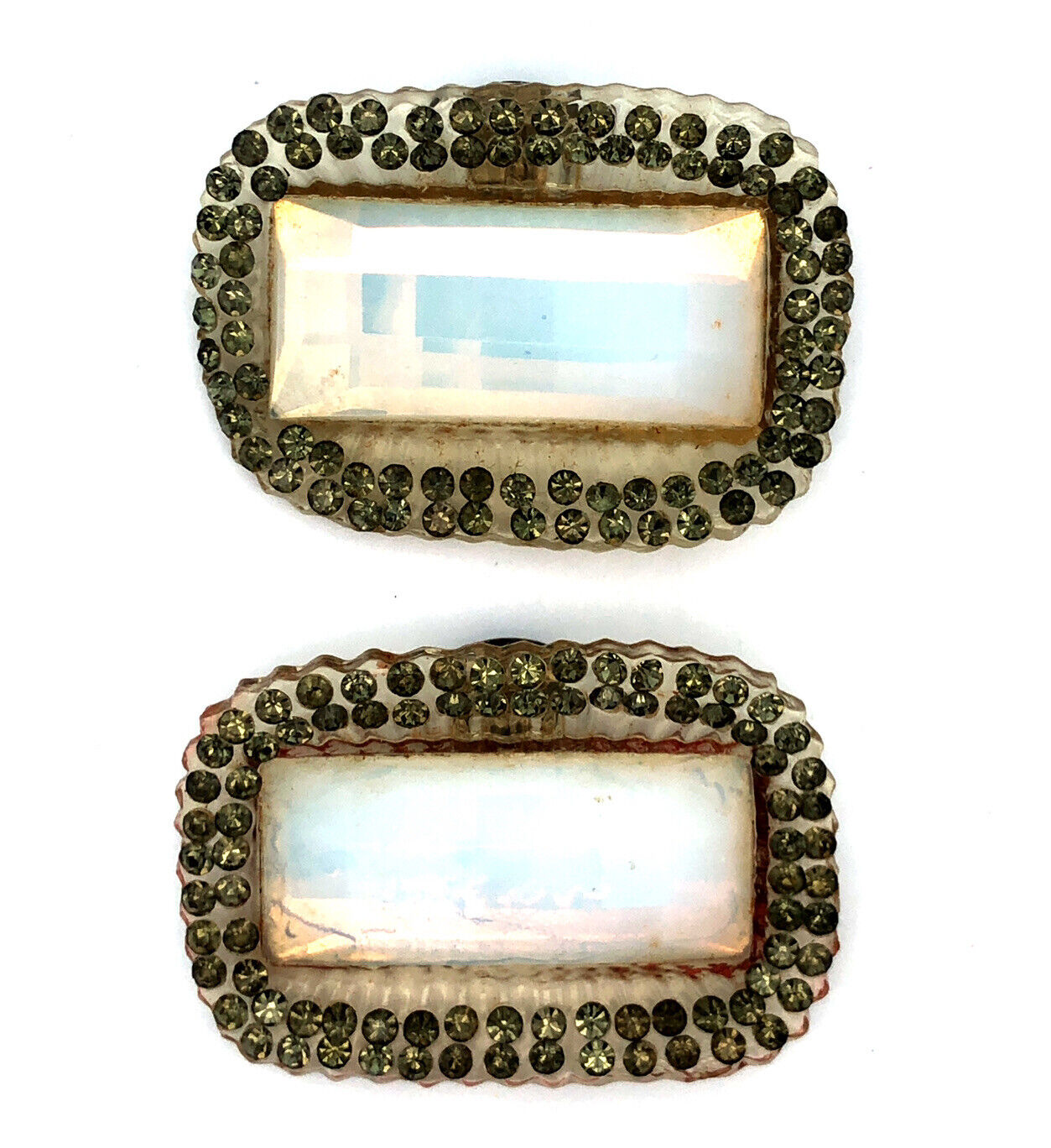 Art Deco Art Nouveaux  Rectangle Lucite Rhinestone Resin Statement Shoe Clips