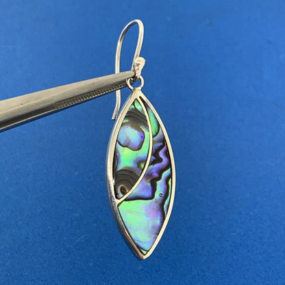 Designer 925 Sterling Silver Abalone Black Onyx Inlay Dangle Drop Hook Earrings