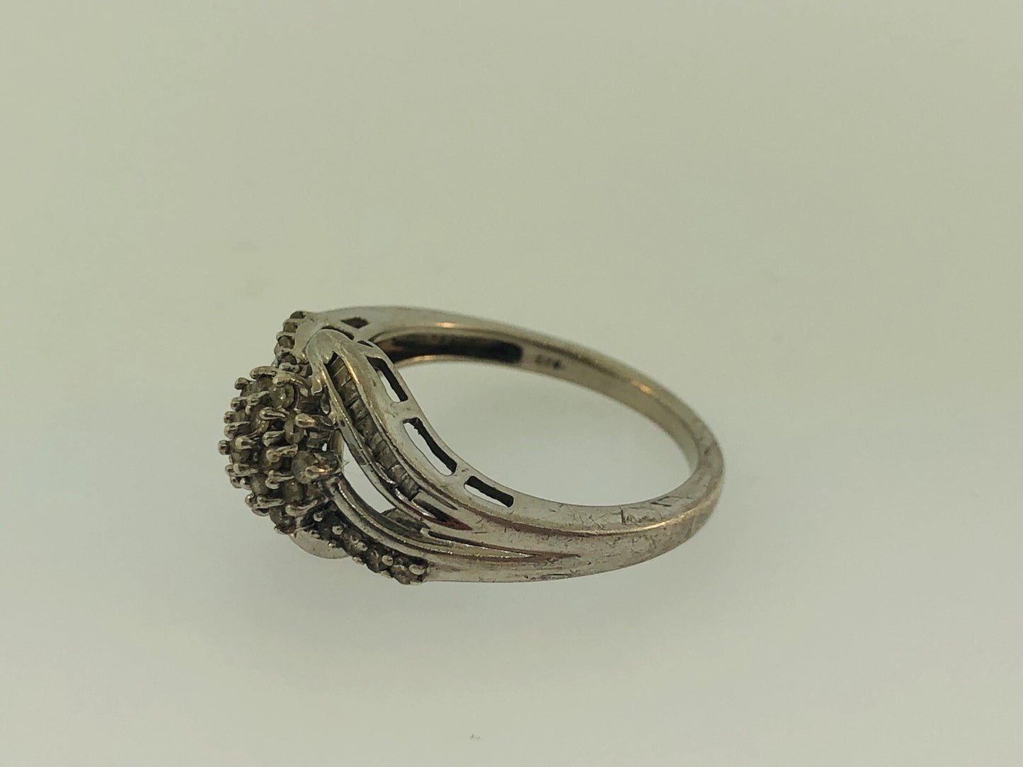 Sterling Silver 925 Diamond Waterfall Cluster Engagement Bridal Ring