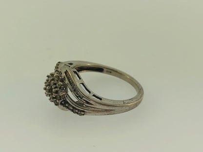 Sterling Silver 925 Diamond Waterfall Cluster Engagement Bridal Ring