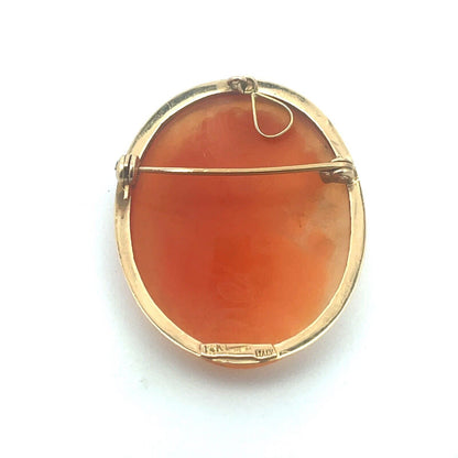Vintage Designer Italy 14K Yellow Gold Oval Statement Cameo Brooch Pendant