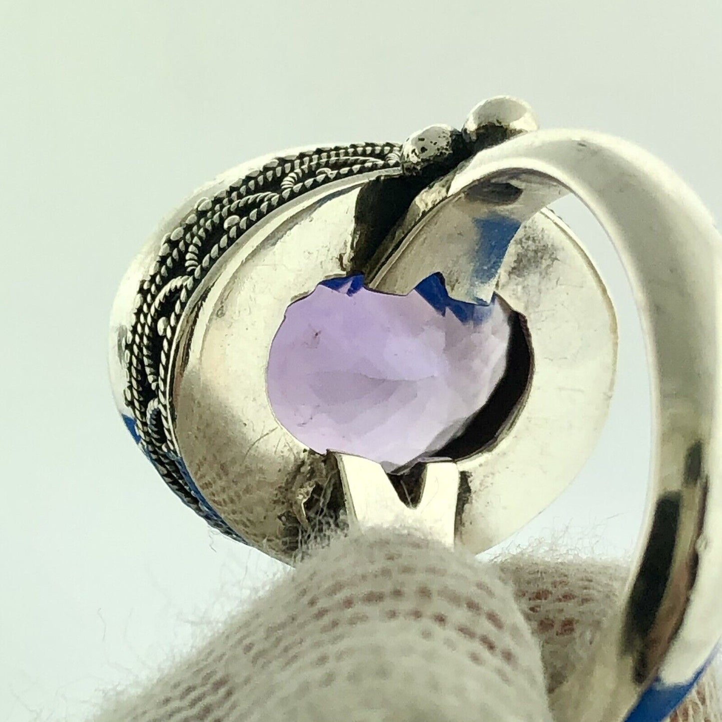 Stunning Sterling Silver 925 Faceted 13.25 ct Amethyst Dome Ring Size 8.75