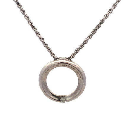 Designer Italy 10K White Gold Diamond Infinity Eternity Circle Pendant Necklace