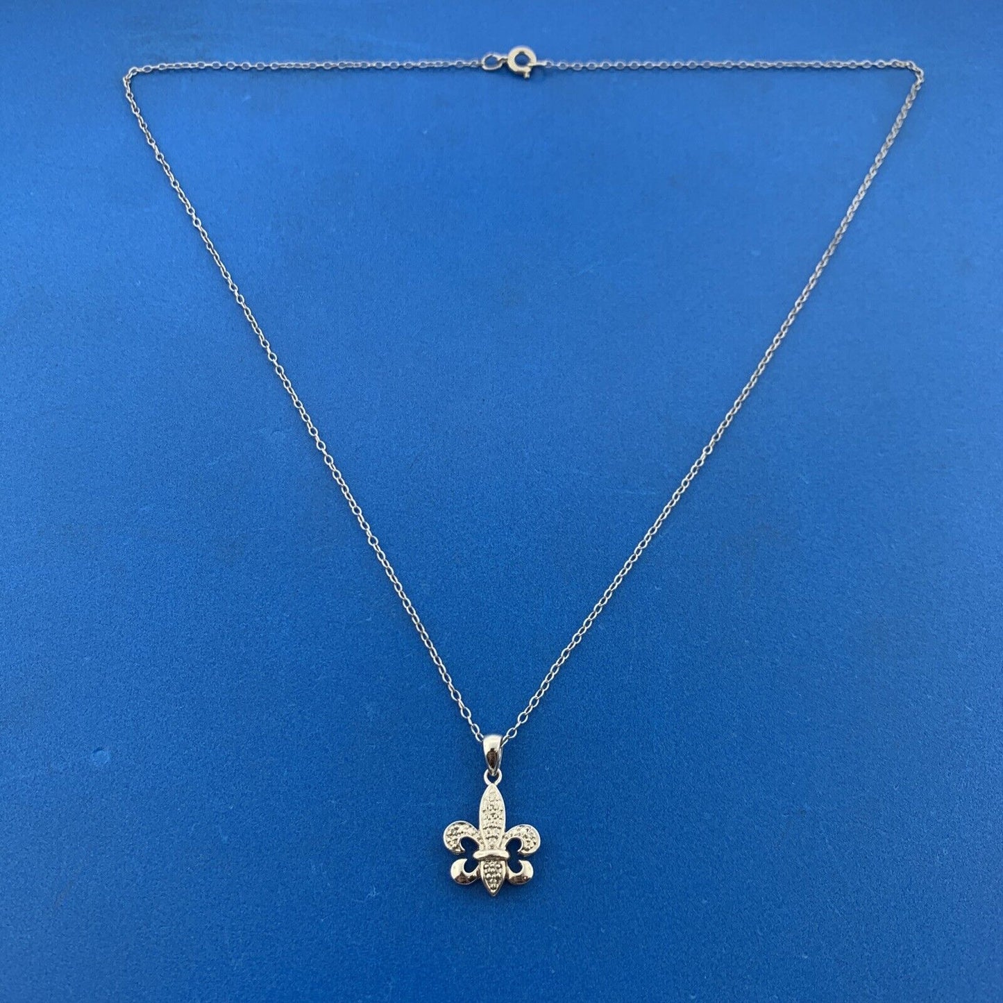 Designer 925 Sterling Silver Diamond Fleur De Lis Charm Pendant Necklace