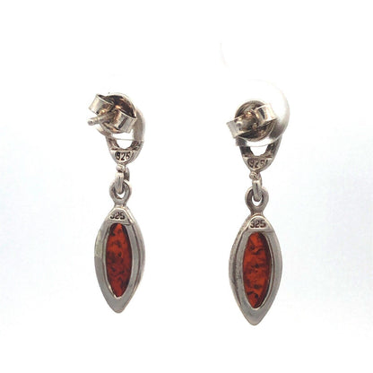 Designer 925 Sterling Silver Marquise Amber Cabochon Dangle Drop Stud Earrings