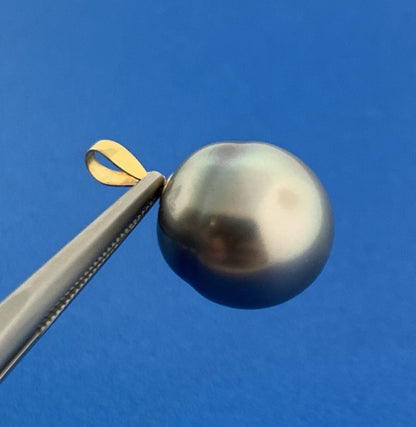 Gorgeous 18k Yellow Gold 13.5 mm Freshwater Gray Pearl Dangle Pendant