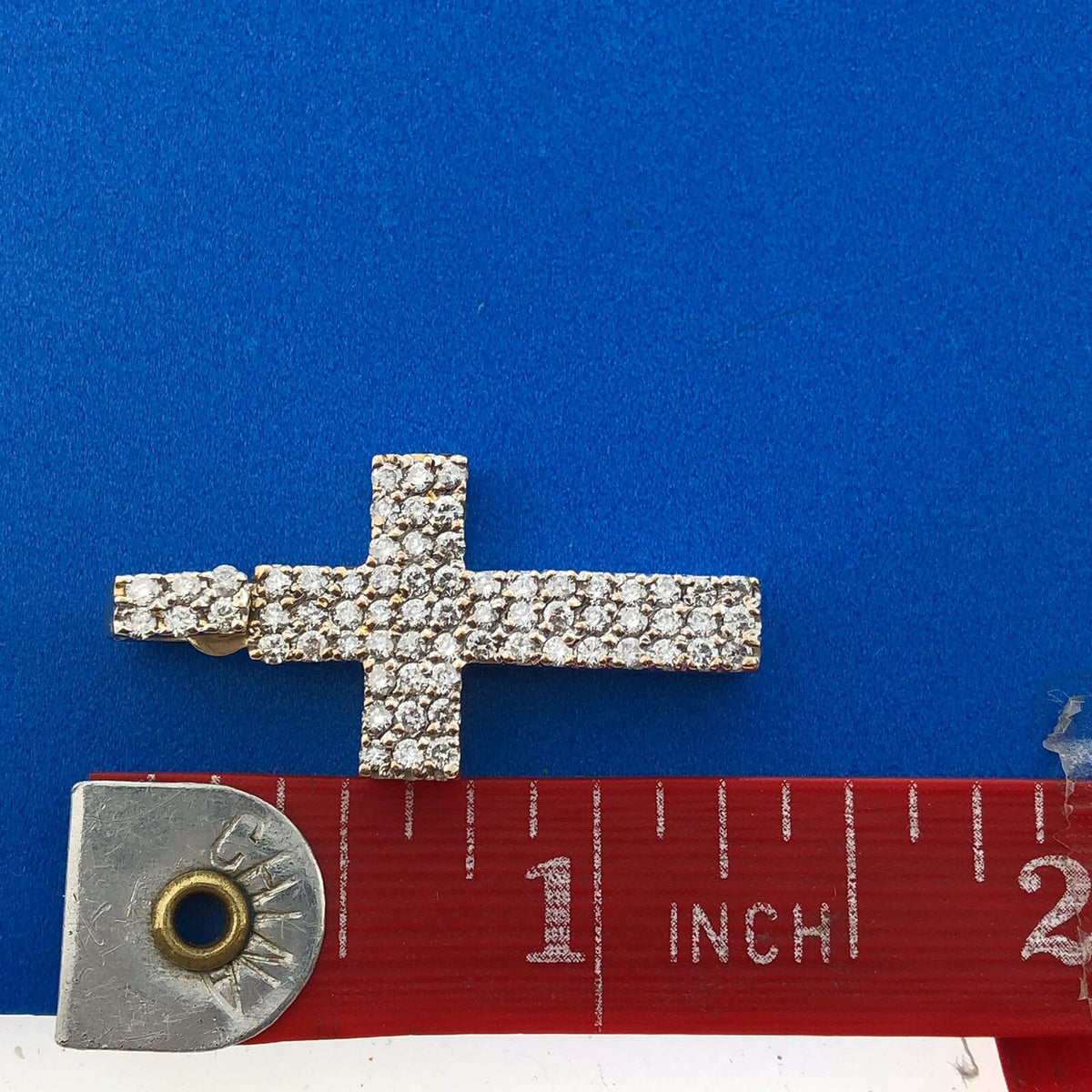 Gorgeous 10k Yellow Gold Round Cut Diamond Religious Faith Cross Dangle Pendant