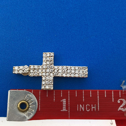 Gorgeous 10k Yellow Gold Round Cut Diamond Religious Faith Cross Dangle Pendant