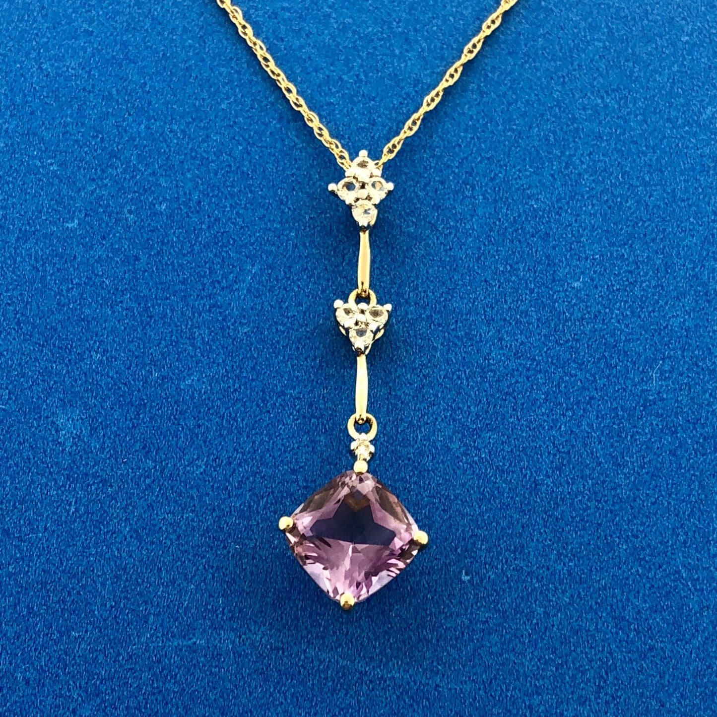 Gorgeous Midas 14k Yellow Gold Cushion Amethyst Quartz Accent 18" Necklace