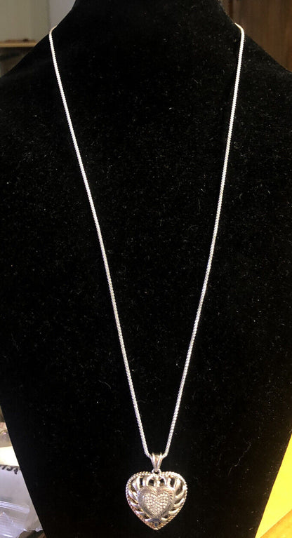 Designer Italy 925 Sterling Silver Pave Diamond Heart Adjustable Lariat Necklace