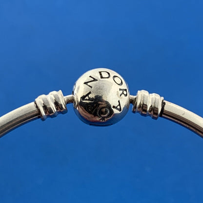 PANDORA 925 Sterling Silver Round Barrel Signature Clasp 590713 Bangle Bracelet