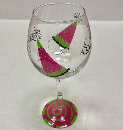 Main Street Collection MSC Hand Painted Birthday Hat Red Wine Glass New In Box