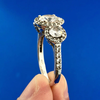 Designer 925 Sterling Silver Cubic Zirconia CZ Trio Halo Engagement Promise Ring