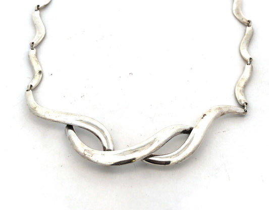 Vintage Mexico 925 Sterling Silver Modernist Curved Bar Link Choker Necklace