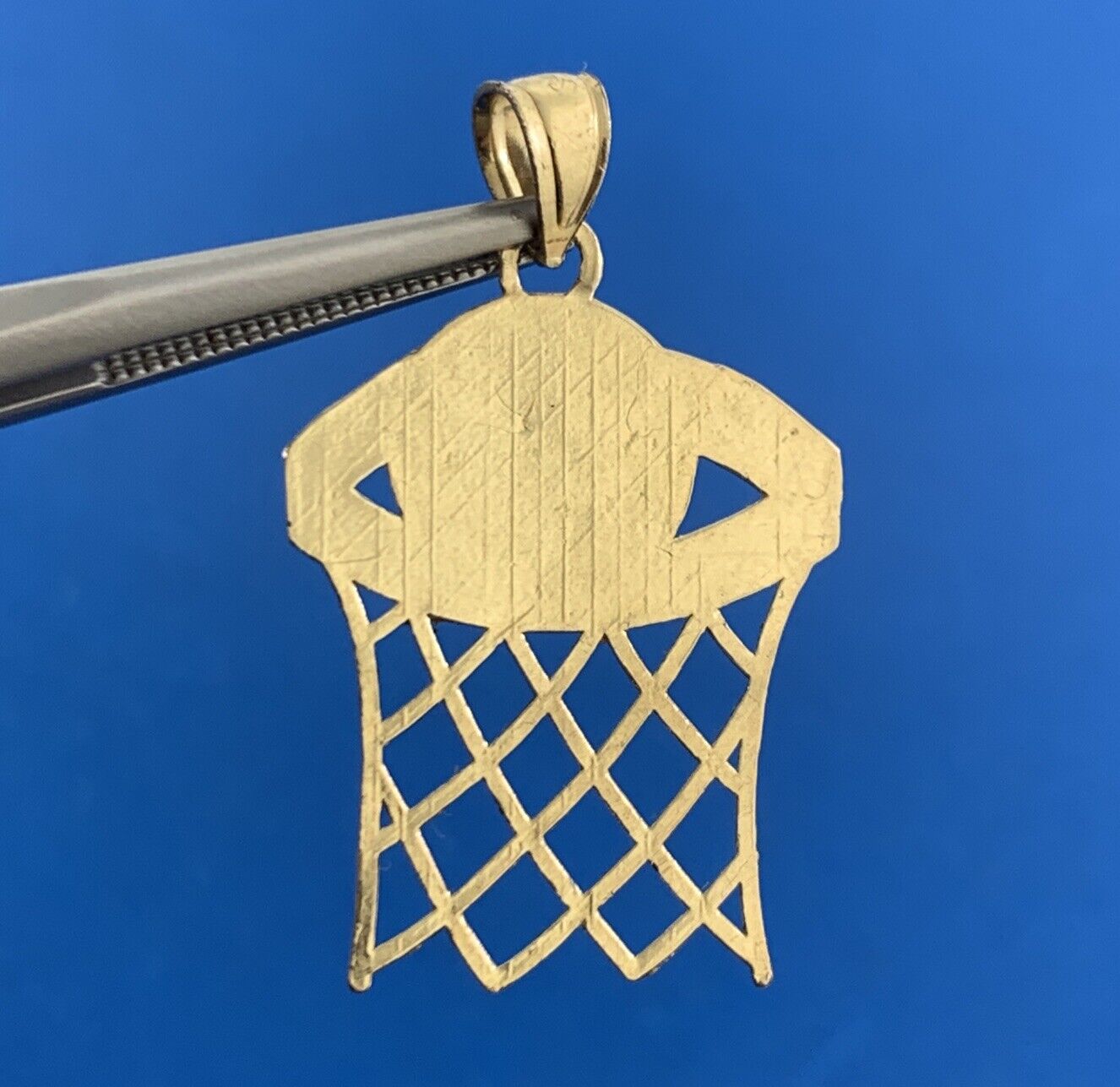 Designer GS 10K Yellow Gold Basketball & Net Hoops Pendant
