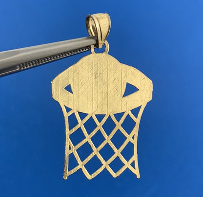 Designer GS 10K Yellow Gold Basketball & Net Hoops Pendant