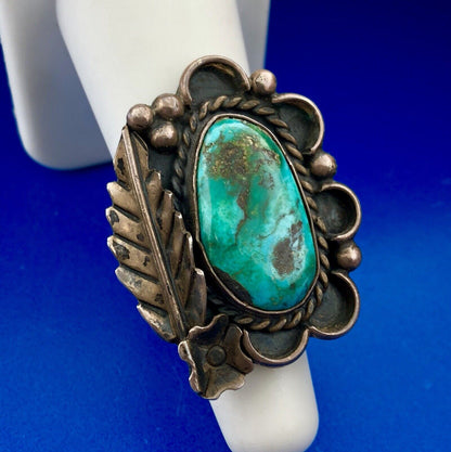Vintage Native American 925 Sterling Silver Turquoise Statement Finger Ring