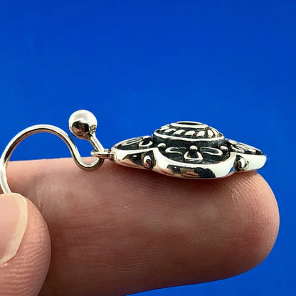 Vintage 925 Sterling Silver Black Onyx Floral Scroll Drop Dangle Earrings