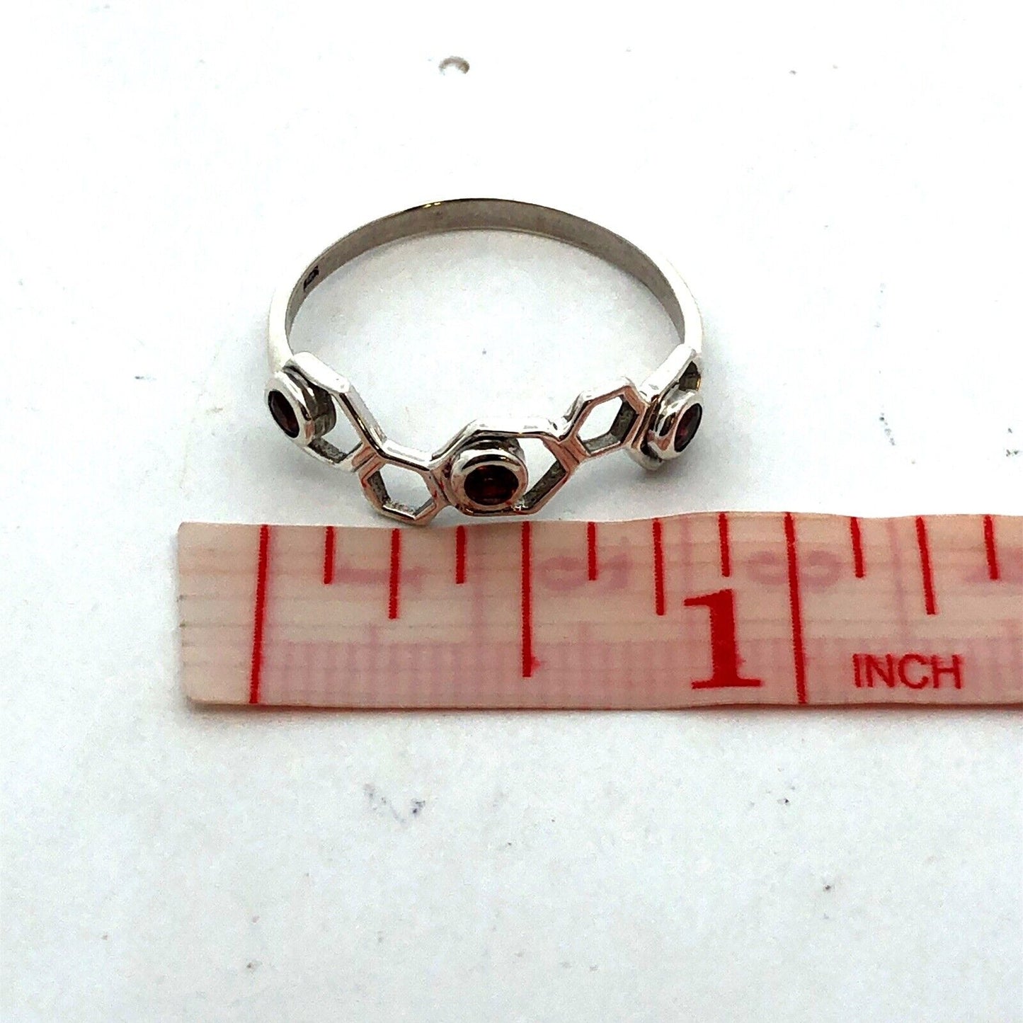 925 Sterling Silver Round Pink Tourmaline Honeycomb Hexagon Band Ring