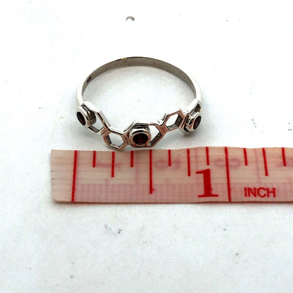 925 Sterling Silver Round Pink Tourmaline Honeycomb Hexagon Band Ring