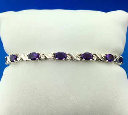 Sterling Silver 925 Oval Amethyst S Link February Anniversary Tennis Bracelet