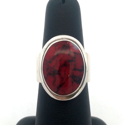 Designer ATI Mexico Sterling Silver Brecciated Jasper Cabochon Statement Ring