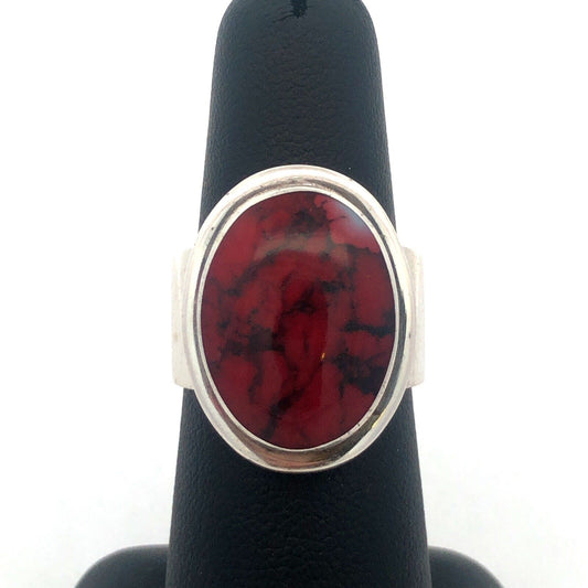 Designer ATI Mexico Sterling Silver Brecciated Jasper Cabochon Statement Ring