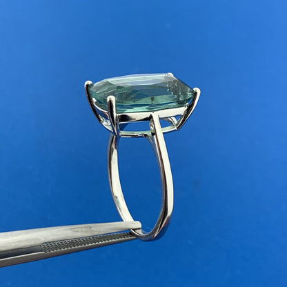Designer Sterling Silver Rectangle Green Topaz Solitaire November Occasion Ring