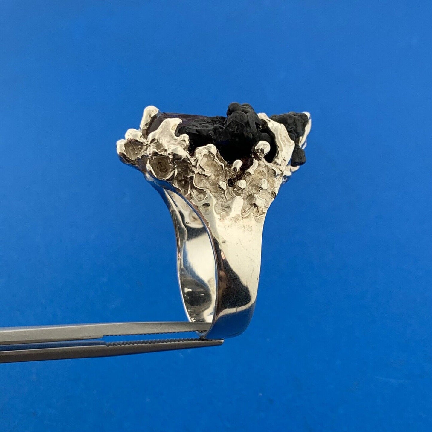 Artisan Sterling Silver Natural Ston\e Chunky Free Form Cast Statement Ring