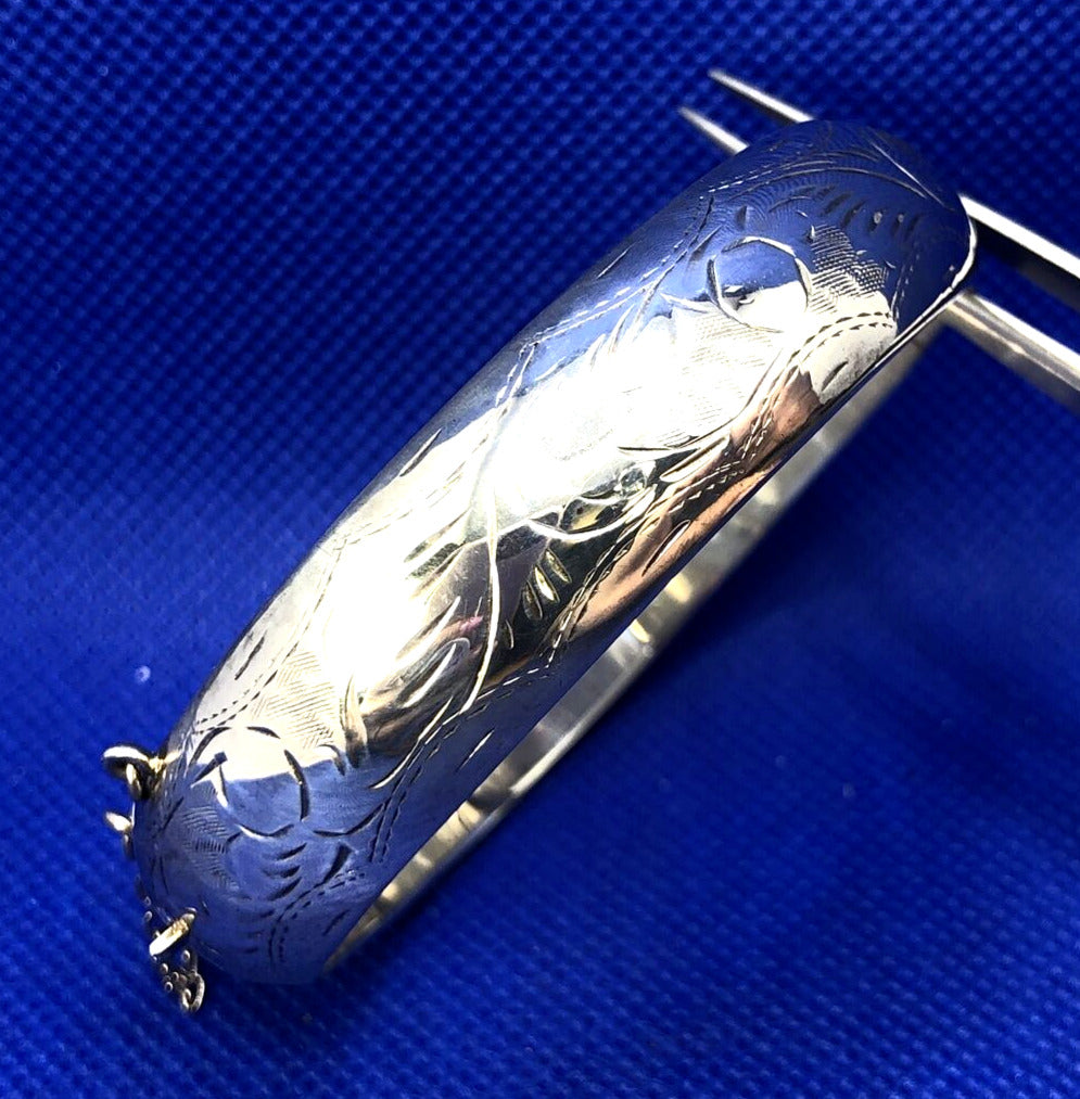 Designer EURS 925 Sterling Silver Leaf Scroll Design Closed Hinged Cuff Bracelet