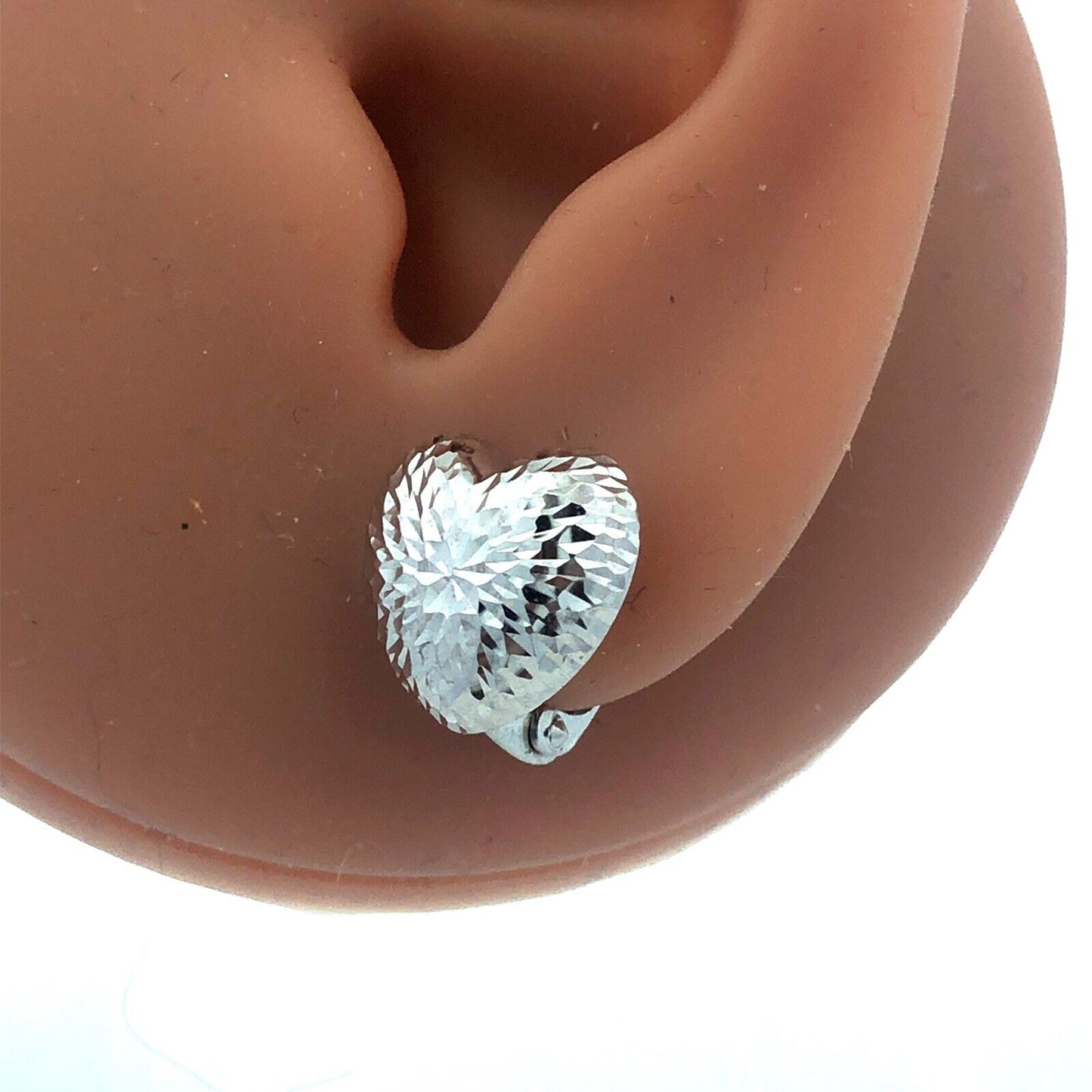 Designer Milor Italy 14K White Gold Textured Heart Stud Earrings