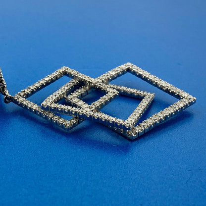 Statement Modernist 18k White Gold Geometric Diamond Linked Square Drop Earrings