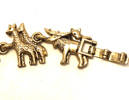 Designer Gold Tone Noah's Ark 2x2 Animals Religious Tennis Bracelet