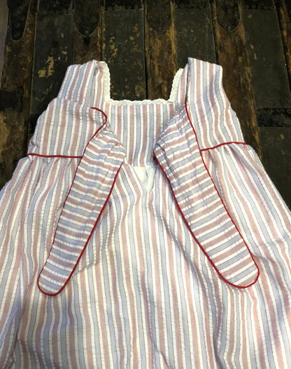 The Oaks Apparel Company Red White Blue Seersucker Girls Size 7 Lined Sundress