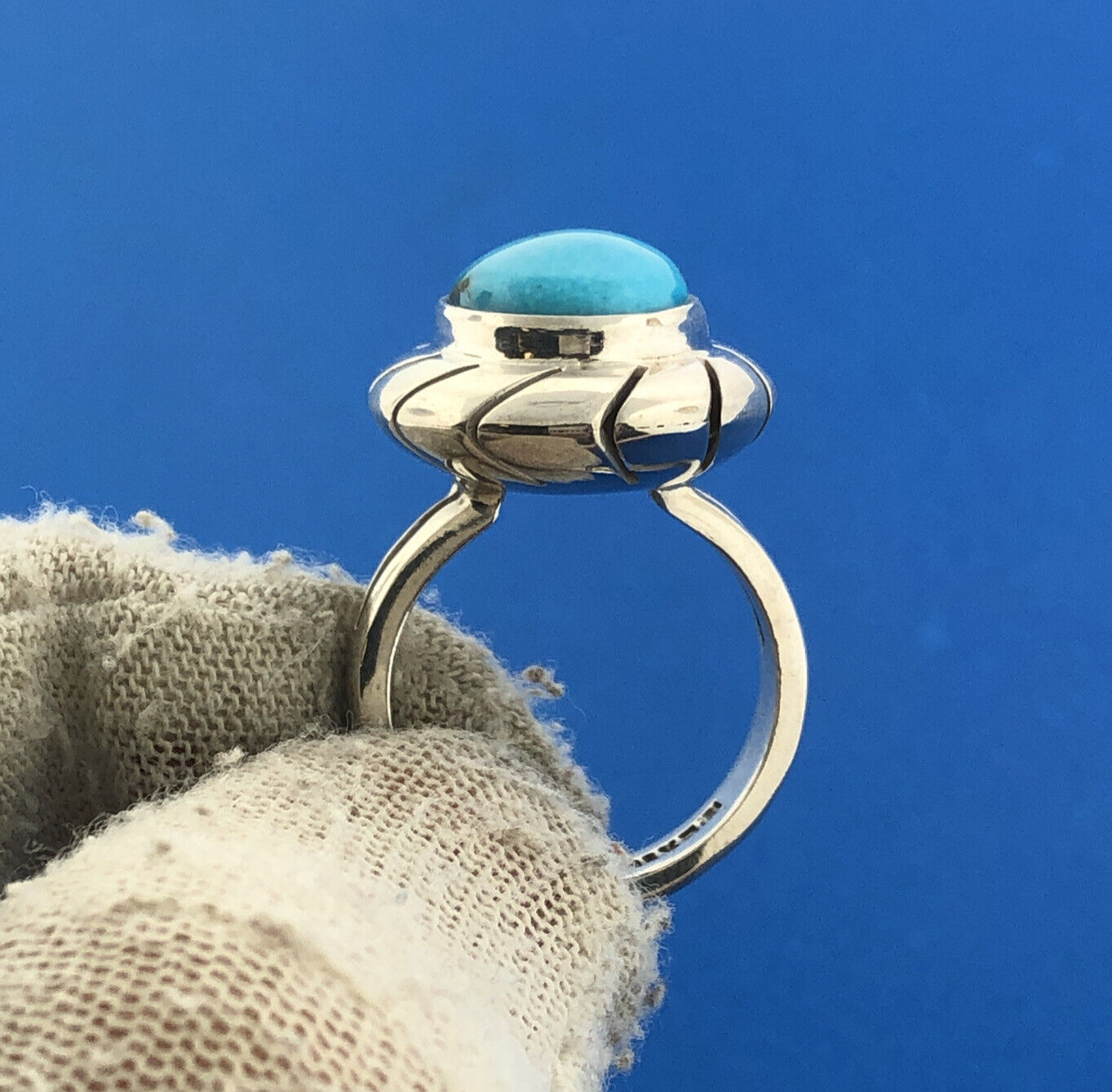 Designer CII Mexico 925 Sterling Silver Oval Turquoise Cabochon Statement Ring