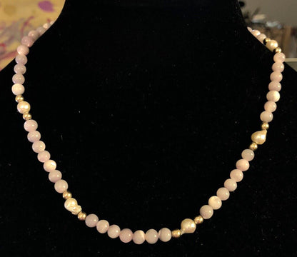 Estate 14K Yellow Gold Filled Baroque Pearl Lavender Quartz Beaded Necklace
