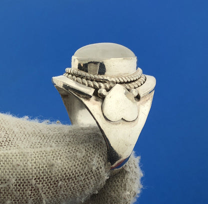 Vintage Sterling Silver 925 Rainbow Moonstone Statement Heart Dome Ring