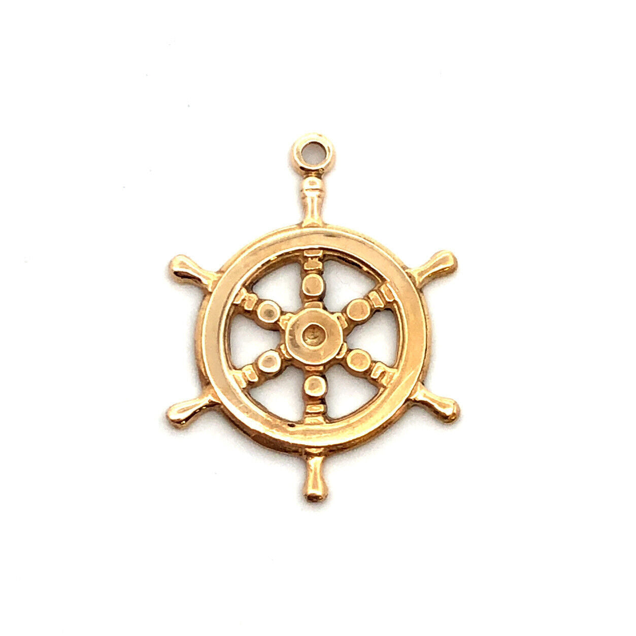 14K Yellow Gold Round Ship Wheel Nautical Sailing Ocean Charm Pendant