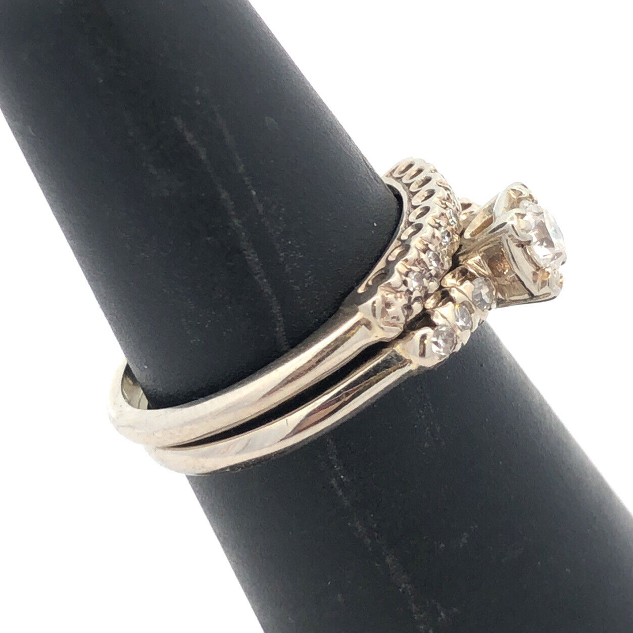 Tru-Heart 14K White Gold Diamond Solitaire W/Accents Engagement Wedding Band Set