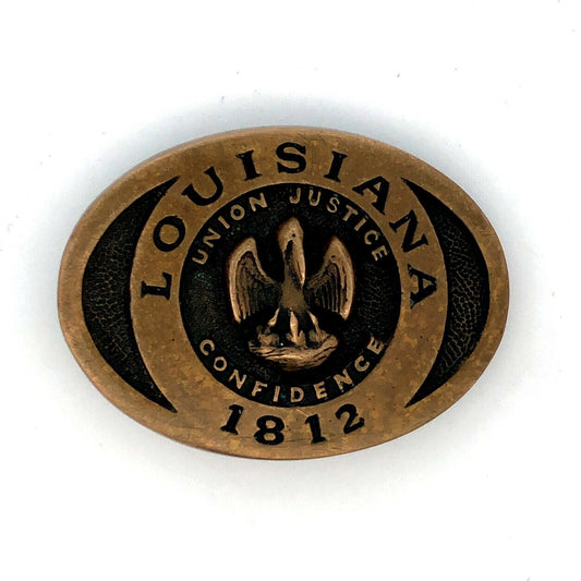 Vintage Heritage Mint Collection Solid Bronze Oval Louisiana State Belt Buckle