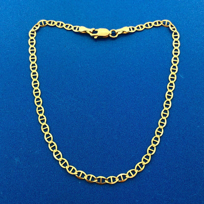 10k Yellow Gold Oval Link Variation 9.25" Lobster Claw Chain Bracelet Anklet
