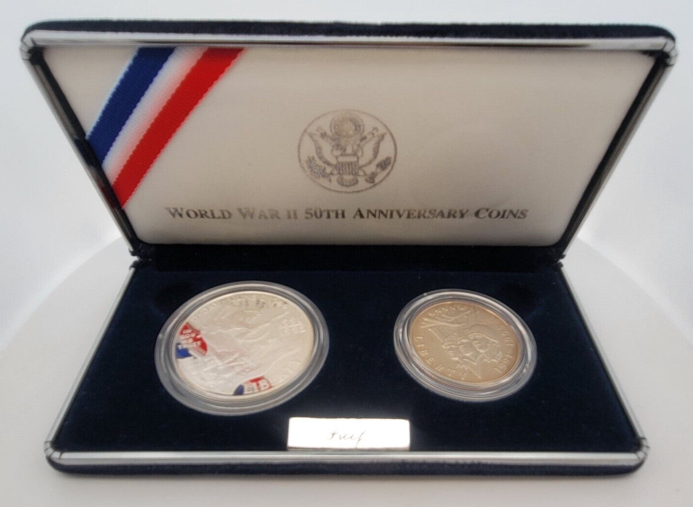 1991-1995 WWII 50th Anniversary Two Coin .900 Silver Proof Commemorative Set