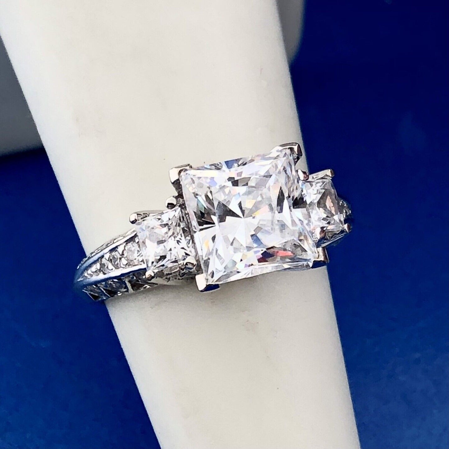 Sparkling 14K White Gold Princess Cut Cubic Zirconia Statement Engagement Ring