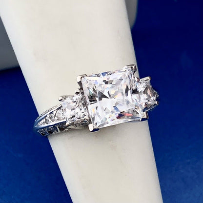 Sparkling 14K White Gold Princess Cut Cubic Zirconia Statement Engagement Ring