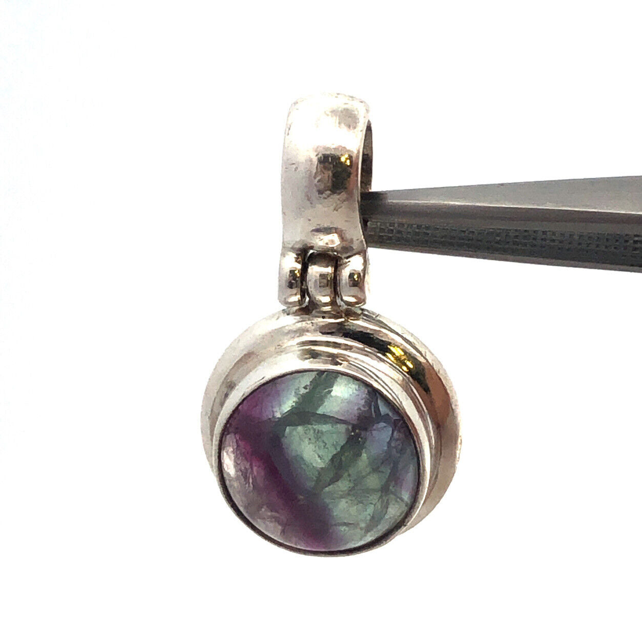 925 Sterling Silver Fluorite Cabochon Drop Dangle Pendant