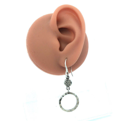 925 Sterling Silver Round Textured Hammered Dangle Hoop Earrings