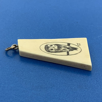 Signed CJ 925 Sterling Silver Scrimshaw Owl Wisdom Patience Trapezoid Pendant